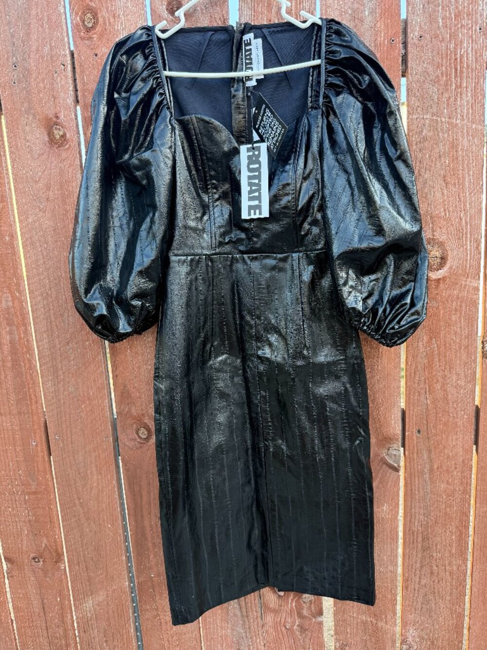 NWT Rotate Birger Christensen Irina Black Faux Leather Puff Sleeve Designer 4